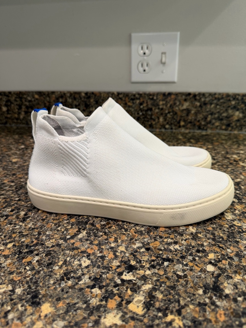 Ladies Rothys 6.5 White Slip-On Knit Sneakers
